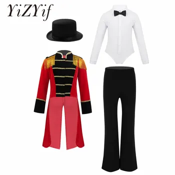 Çocuk Boys Çocuk Sirk Ringmaster Kostüm Tailcoat Ceket Papyon Romper Gömlek Cadılar Bayramı Cosplay Karnaval Parti Elbise