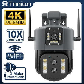 Tnnıan 4K 8MP PTZ Üçlü Lens Çift Ekran IP Kamera 10x Optik Zoom WiFi Açık Güvenlik Kamera Gece Görüş Otomatik İzleme