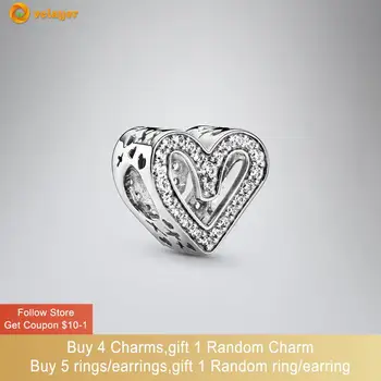 Volayer S925 Gümüş Boncuk Köpüklü Gümüş Serbest Kalp Charms fit Orijinal Pandora Bilezik Kadınlar Takı Yapımı için