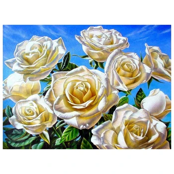 Boncuklu Nakış Kitleri Beyaz Güller Boncuk 5D Doğru Baskılı Boncuk Çapraz Dikiş Boncuk Sanat Dikiş İğne Hobi ve El Sanatları