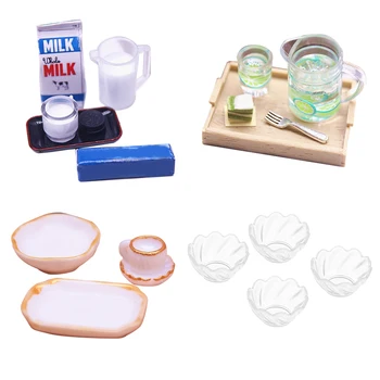 1/12 Dollhouse Minyatür Aksesuarları Mini Kek Limon Suyu Bulaşık Çatal Modeli Simülasyon Gıda İçecekler Oyuncaklar Bebek için seramik karo