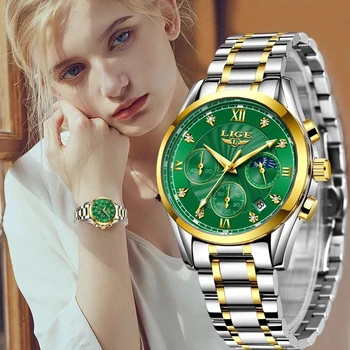 Yeni LIGE Altın Kadın İzle İş quartz saat Bayanlar Üst Marka Lüks Kadın kol saati Kızlar Saat Relogio Feminin 2020 + Kutu