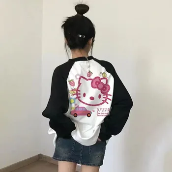 HelloKittys T-shirt Kawaii Sanrio üst karikatür sevimli kız kalp orijinal yaratıcı pamuk uzun kollu ceket hediye kızlar için