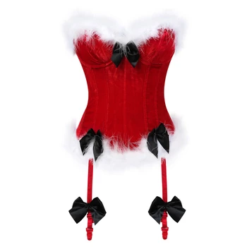 Seksi Noel Lace Up Korse Parti Elbise Jartiyer, Sahte Yeni Erotik İç Çamaşırı kadın İç Çamaşırı Santa Cosplay Egzotik Giyim