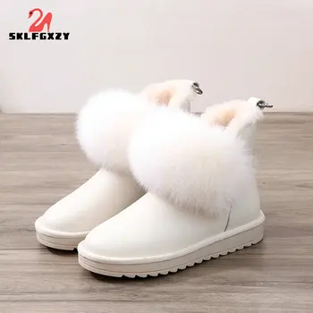 Kış Kadın Açık 100 % Yün Kürk Kar Botları sıcak Ayakkabı Doğal Hakiki Deri Inek Derisi Moda Sokak Tarzı Çizmeler
