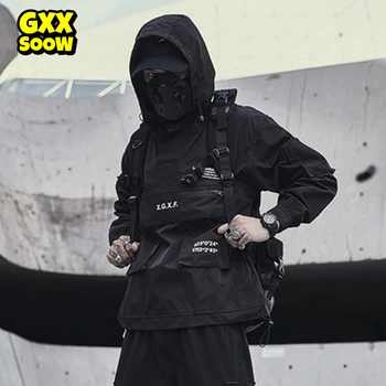 Yeni Siyah Kargo Ceketler Rüzgarlık Erkekler Streetwear Taktik Ceket Kazak Çok cep Erkek 2019 Sonbahar Hoody Ceket GM659