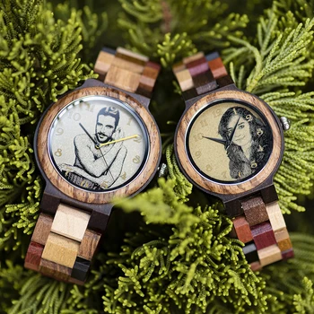 BOBO KUŞ Ahşap İzle Erkekler Kadınlar Kuvars Saatler Çift Timepiece Saat Renkli Ahşap Bant Logo Özelleştirmek Fotoğraf Hediye Dropship