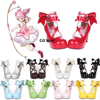 Puella Magi Madoka Magica Kaname Madoka Lolita Platformu Pompaları Yüksek Topuklu Cosplay Ayakkabı
