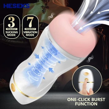 HESEKS Masturbator Erkekler İçin Makinesi Oral Vajinal Penis Vibratör Seks Oyuncak Erkek mastürbasyon kupası Oral Seks Makinesi