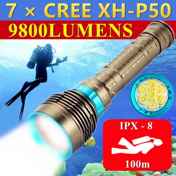 7 * CREE XHP50 yüksek güç sualtı 100 m IPX8 su geçirmez LED güçlü dalış el feneri avcılık meşale meslek dalış dolgu ışıkları