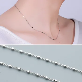 MIQIAO 925 Ayar Gümüş O Zincir Kadınlar İçin Kolye Kare Boncuk kore moda mücevherat Uzunluğu 40 45 CM Gerdanlık Kadın