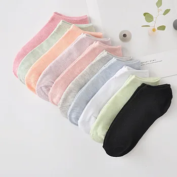 10 adet = 5 çift / grup Ayak Bileği Çorap Bayan Kadın Kızlar Yumuşak Pamuklu Rahat Moda Basit Katı Şeker Renkler Kısa Çorap Bahar Yaz