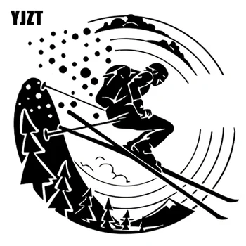 YJZT 14.3 CM*13.9 CM İlginç Aşırı Kayak Spor Dekorasyon Siluet Siyah / Gümüş Vinil Araba Sticker S9-1126