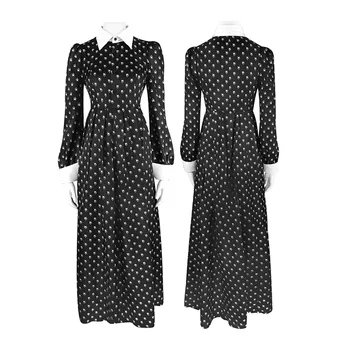 Çarşamba Addams Elbise Yetişkin Kadınlar için Vintage Siyah Gotik Tek Parça Elbiseler Çarşamba Addams Cosplay Kıyafetler
