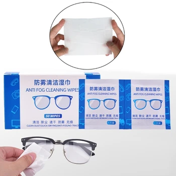 50 Adet Anti-Sis Mendil Gözlük Önceden nemlendirilmiş Buğulanmaya Karşı Lens Mendil Ayrı Ayrı Sarılmış Tek Kullanımlık Buğu Çözücü Gözlük Mendil