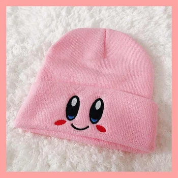 Kirby Sanrio Karikatür Anime Örme Şapka Sevimli Kız Kawaii Gözler Aksesuarları Kirby Yetişkin Çocuklar Sıcak Örme Şapka Sonbahar Kış Hediyeler
