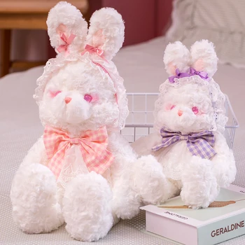 Kawaii Lolita Ayı peluş oyuncak Dolması Hayvan Karikatür Tavşan Giyinmiş Bebek Peluş Yatıştırmak Bebek Kız Çocuk Yumuşak Kucaklama Yastık